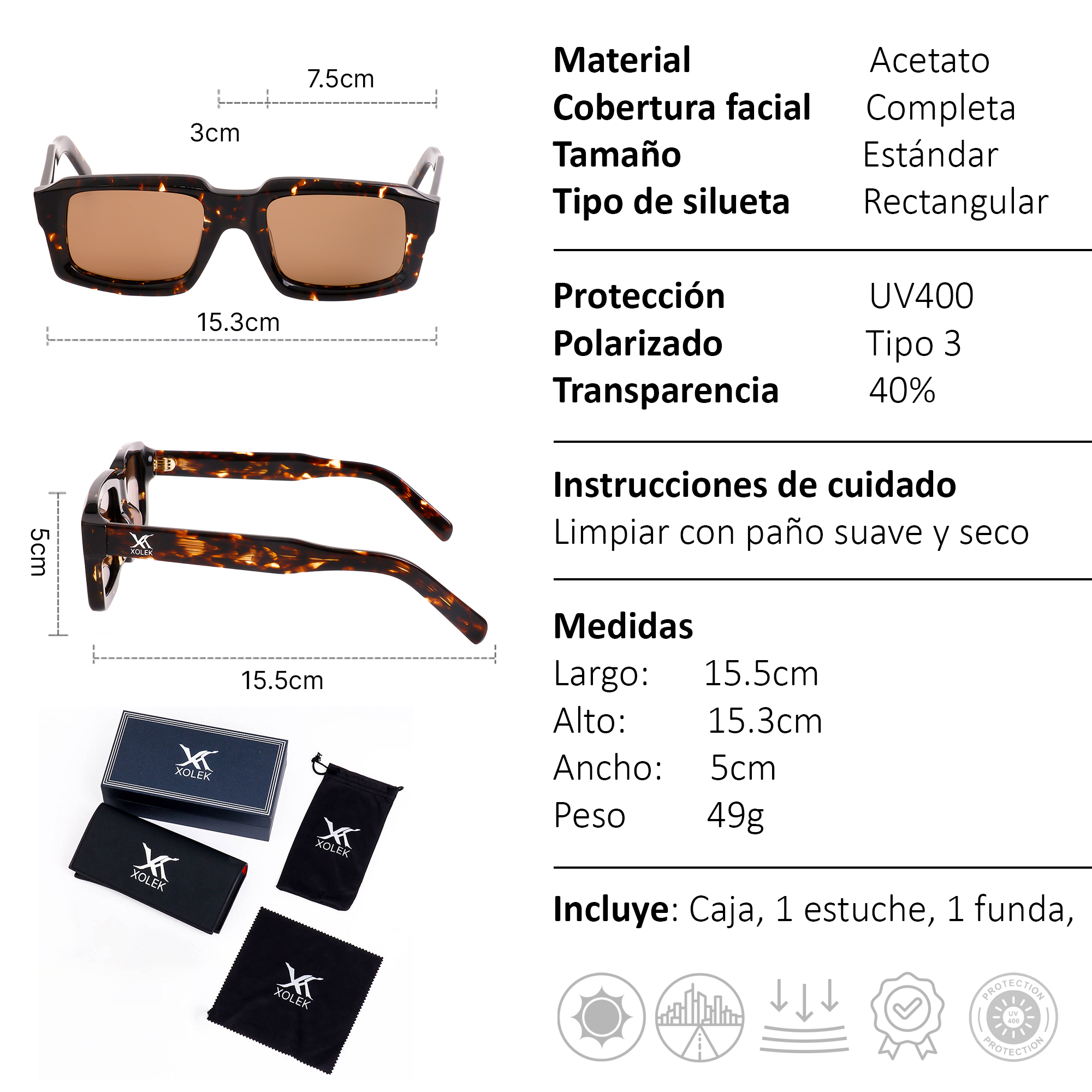 Xolek lentes de sol 102 Gafas Moda Acetato Animal Uv Polarizado