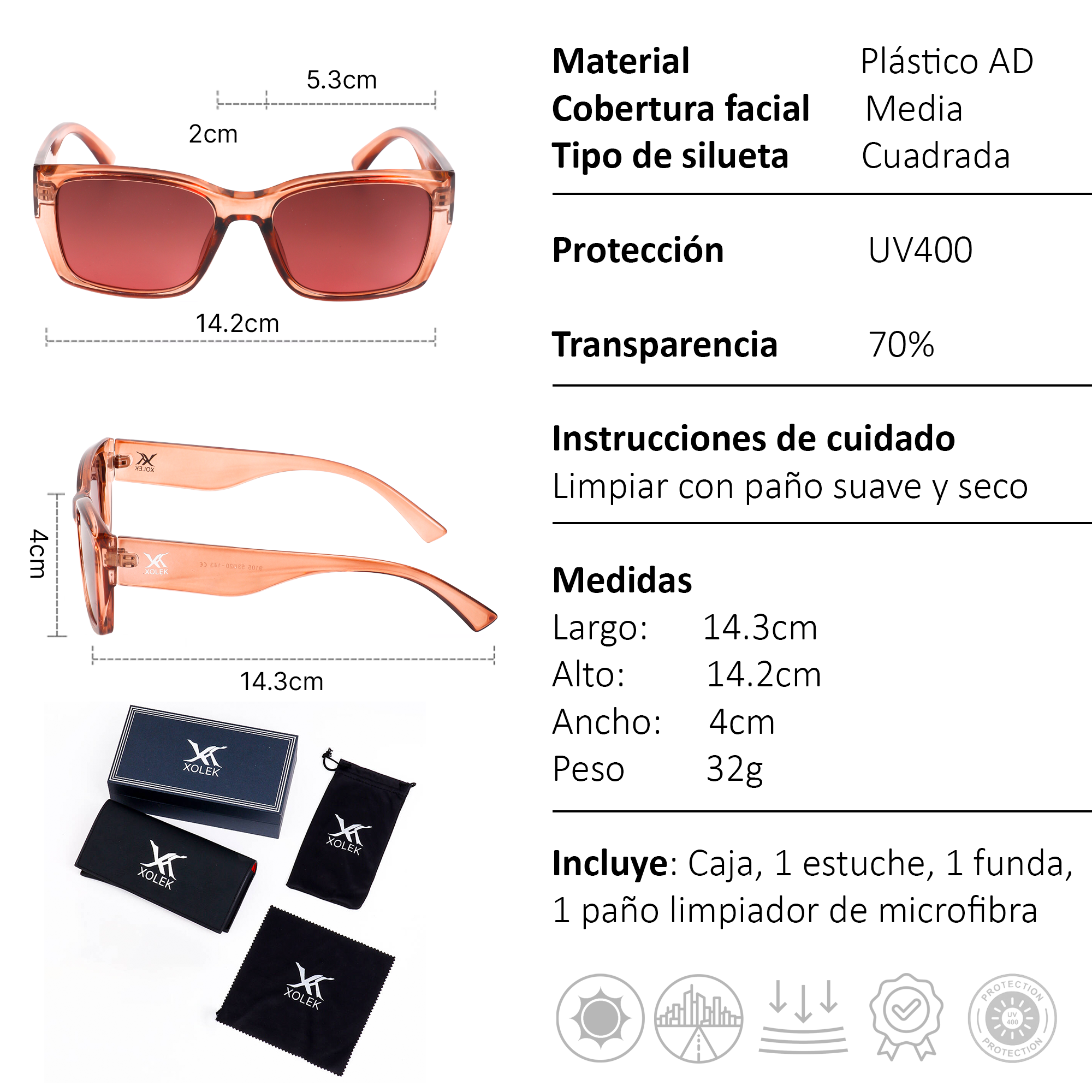 Xolek lentes de sol 155 Gafas Retro Cuadrado Rb Uv400 Casual