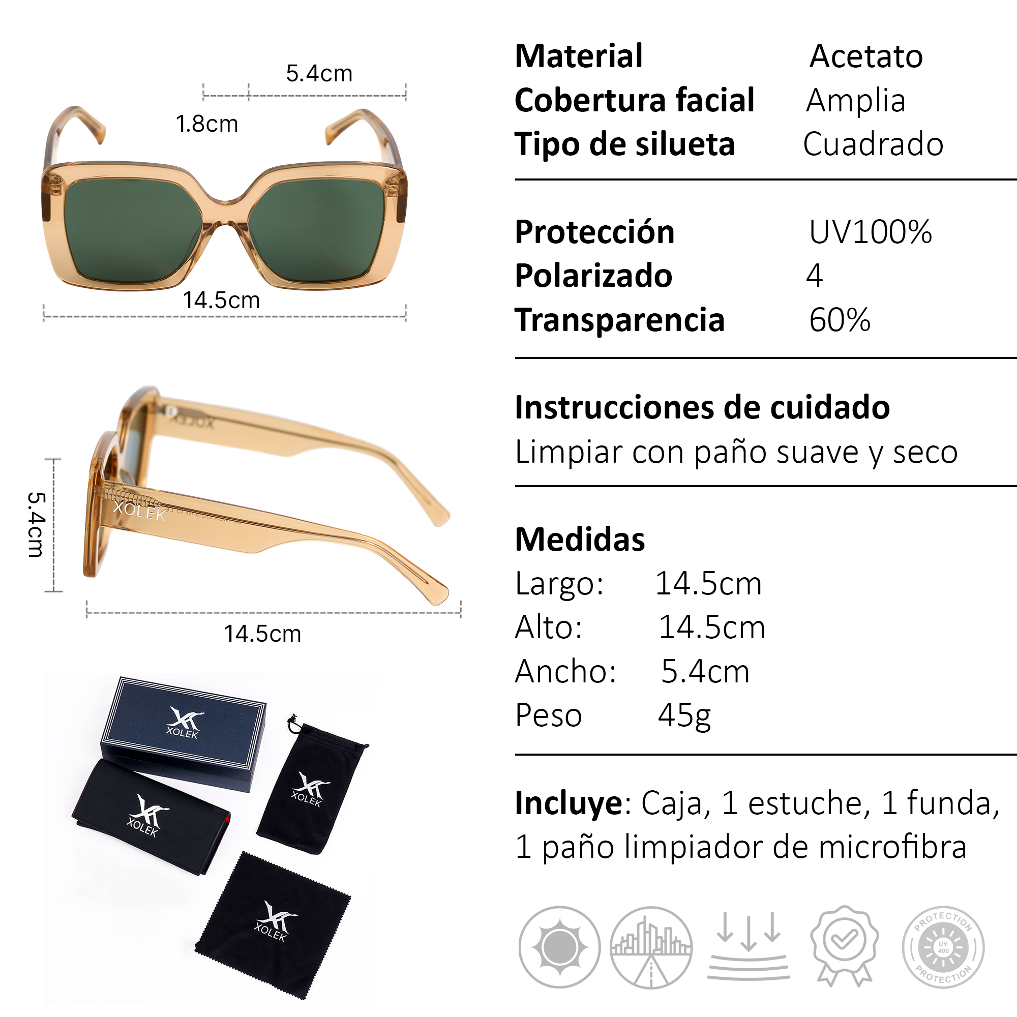 Xolek lentes de sol 111 Gafas Glam Acetato Retro Uv Polarizado