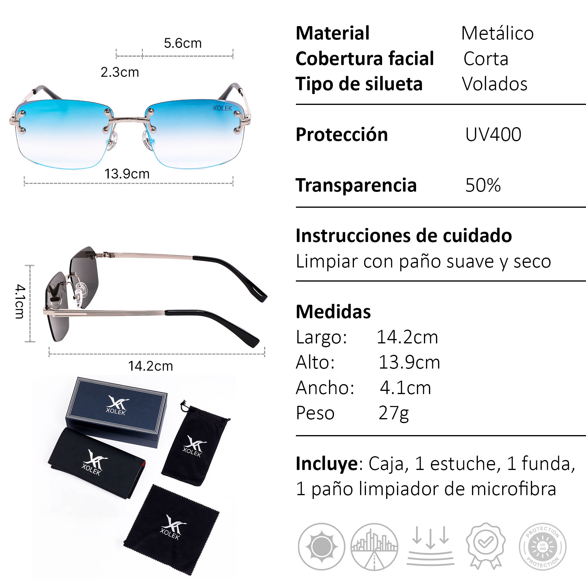 Lentes De Sol Xolek 171 Sin Marco Gradiente Uv