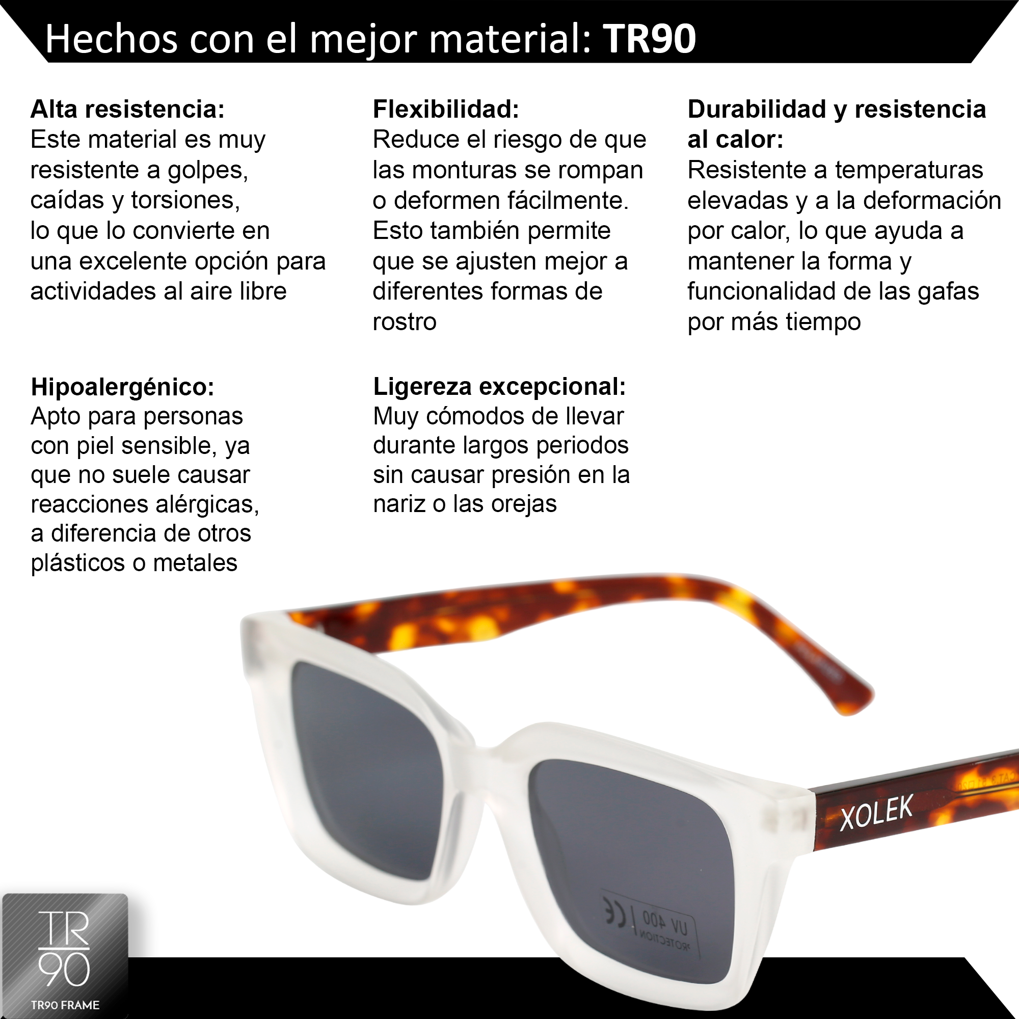 Xolek lentes de sol 122 Gafas Tr90 Cuadrados Rb Uv Polarizados
