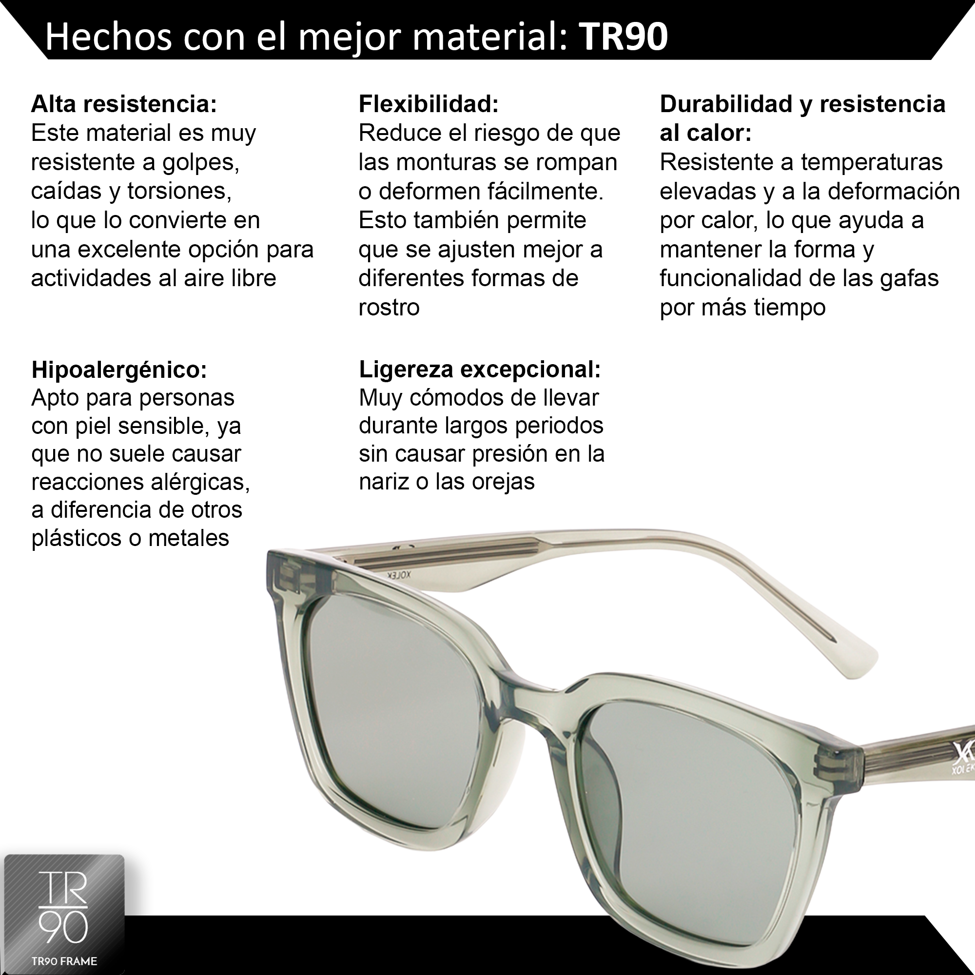 Xolek lentes de sol 121 Gafas Tr90 Cuadrados Rb Uv Polarizados