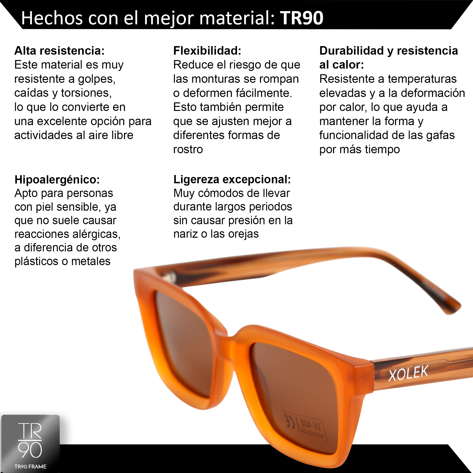 Xolek lentes de sol 122 Gafas Tr90 Cuadrados Rb Uv Polarizados