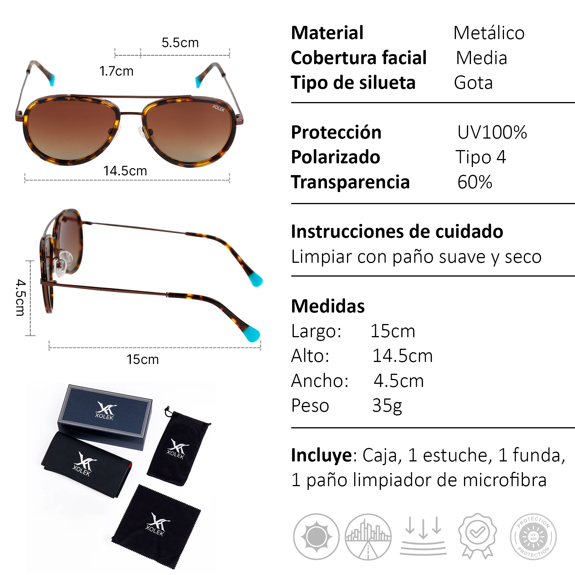 Xolek lentes de sol 141 Gafas Metalico Animal Print Uv Polarizado