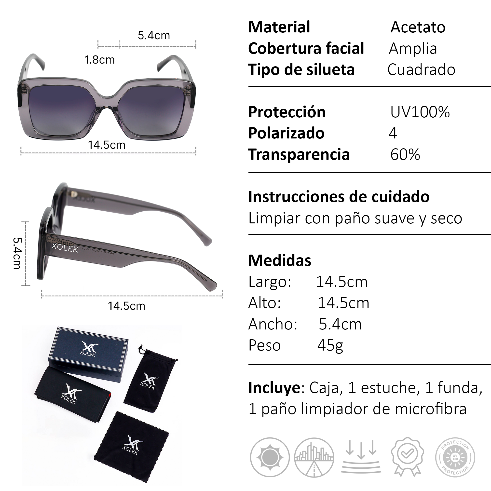 Xolek lentes de sol 111 Gafas Glam Acetato Retro Uv Polarizado