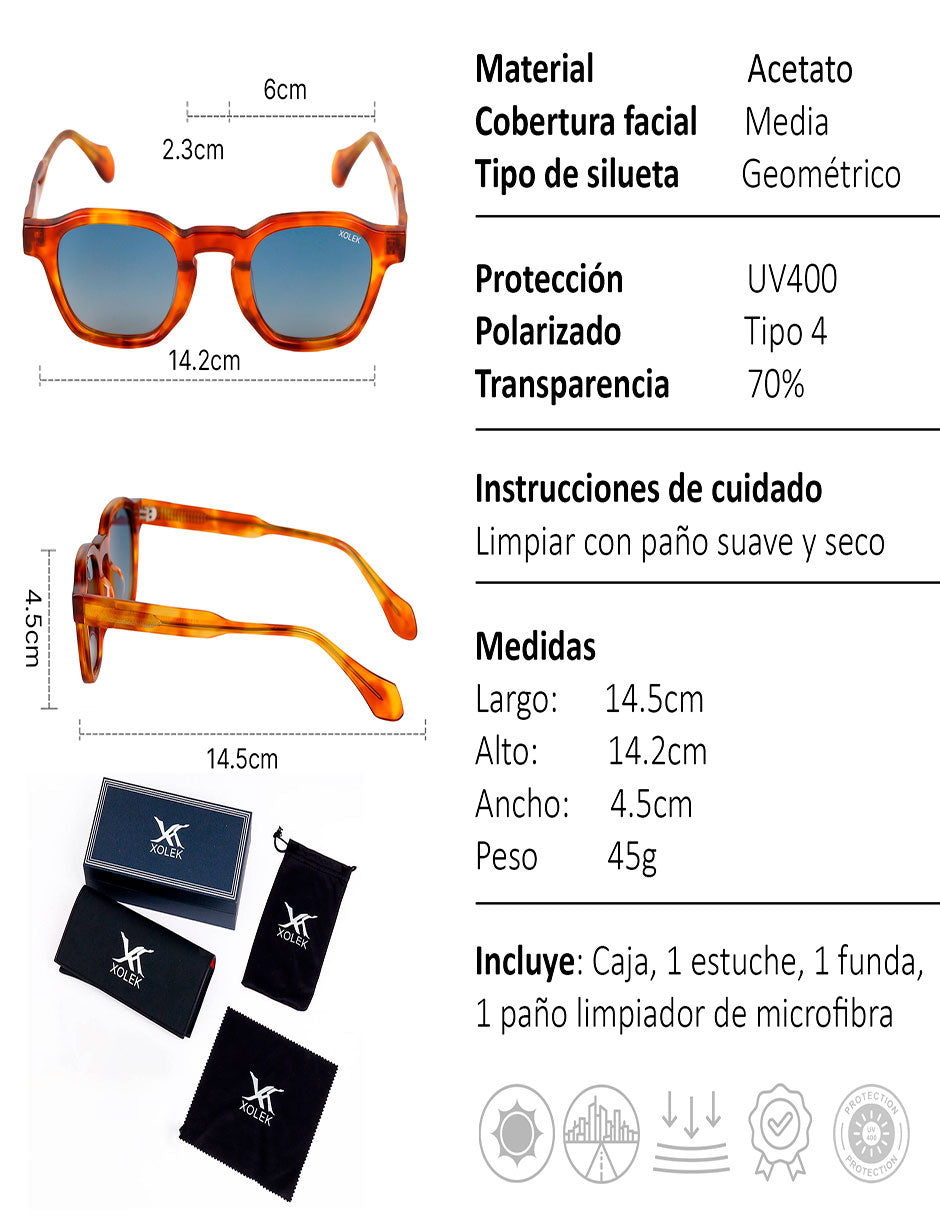 Xolek lentes de sol 107 Gafas Moda Acetato Hexagonal Polarizado