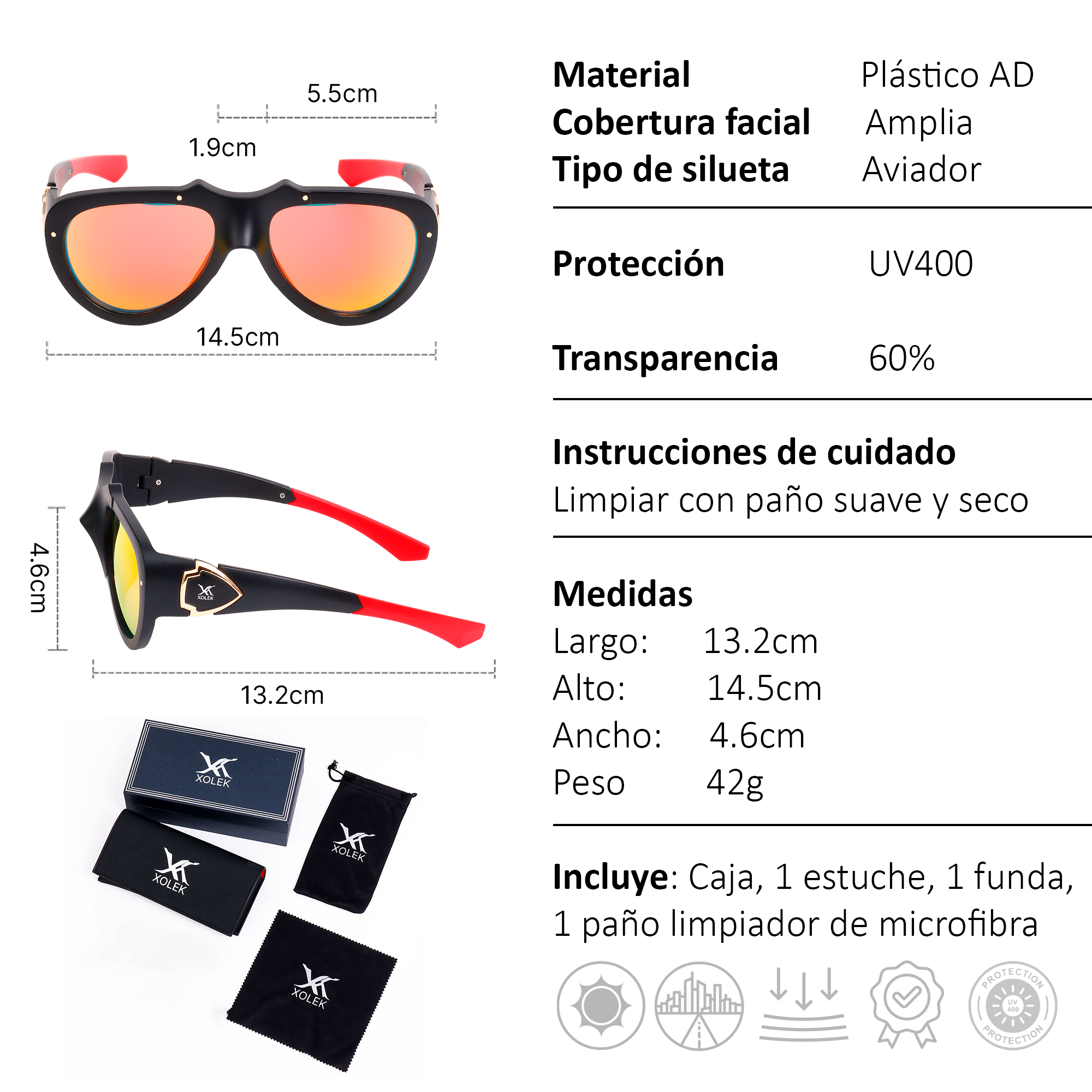 Xolek lentes de sol 158 Gafas Aviador Gota Rb Uv400 hombre