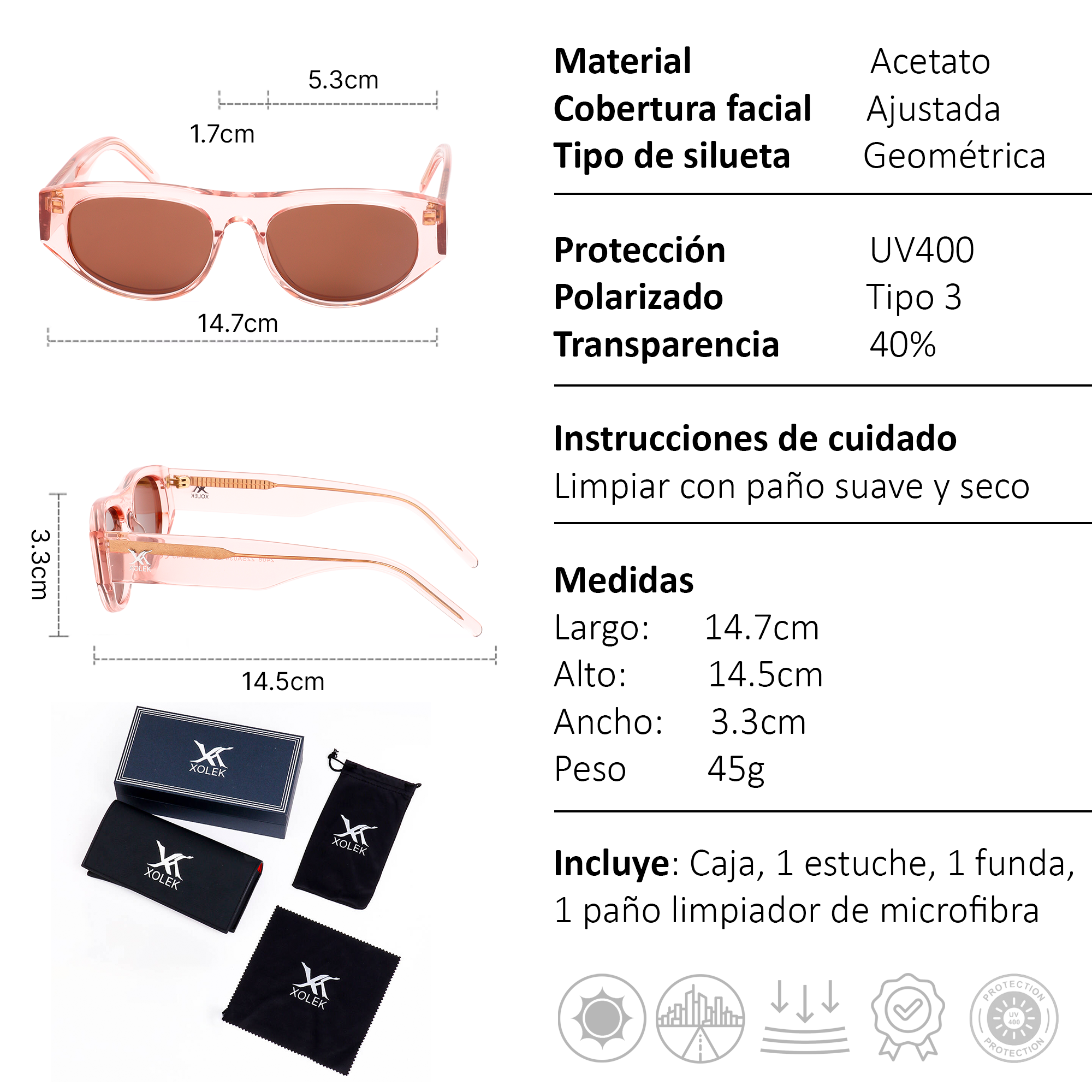 Xolek lentes de sol 106 Gafas Moda Acetato Retro Uv Polarizado