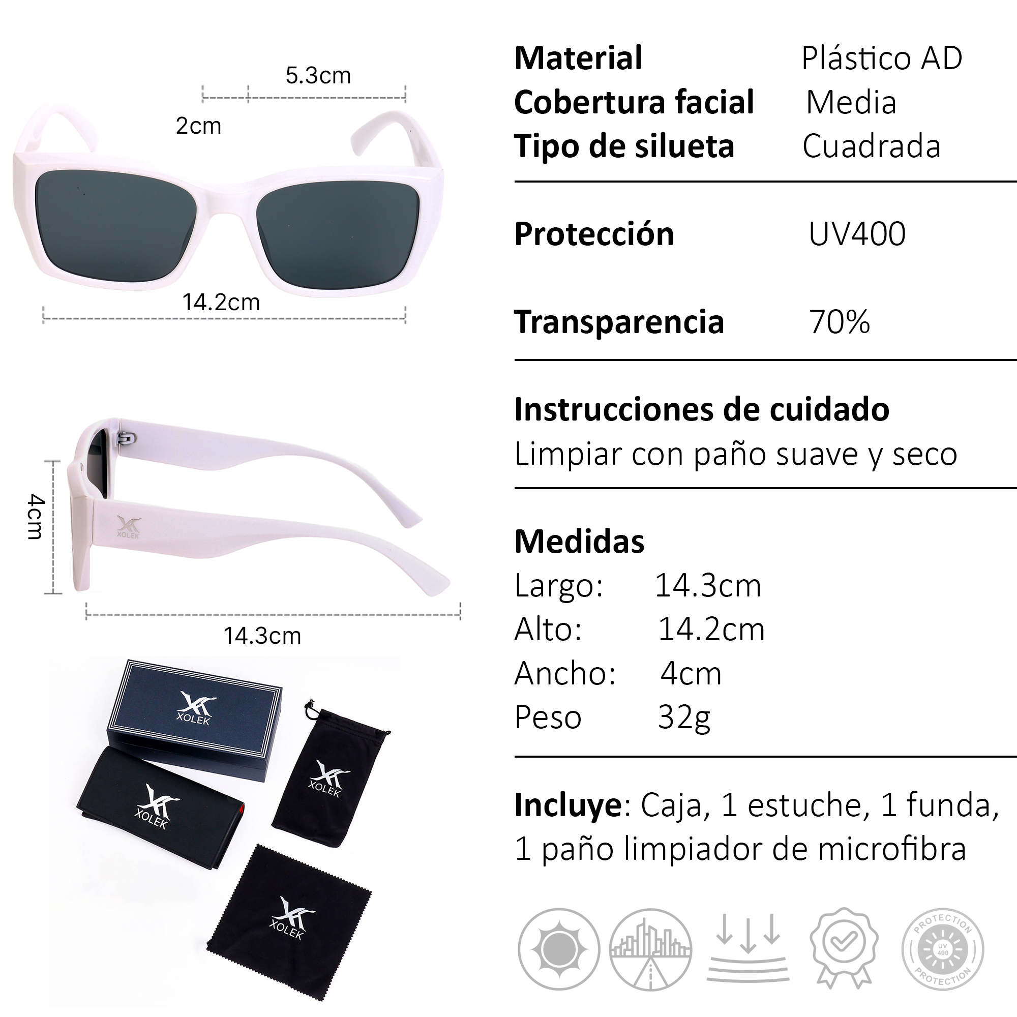 Xolek lentes de sol 155 Gafas Retro Cuadrado Rb Uv400 Casual