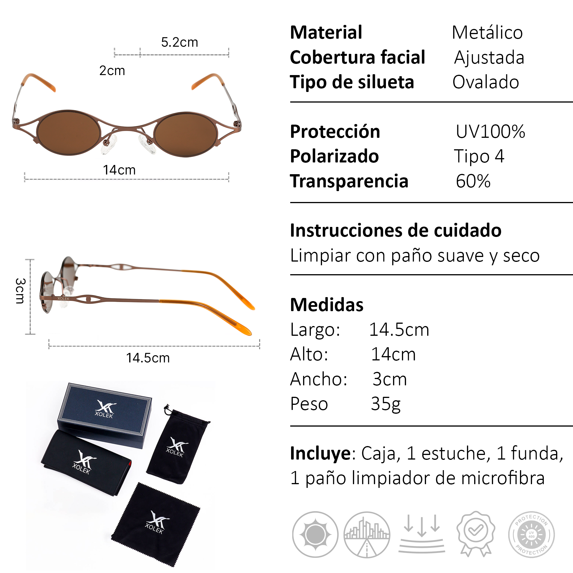 Xolek lentes de sol 143 Gafas Retro Metalico Vintage Uv Polarizado