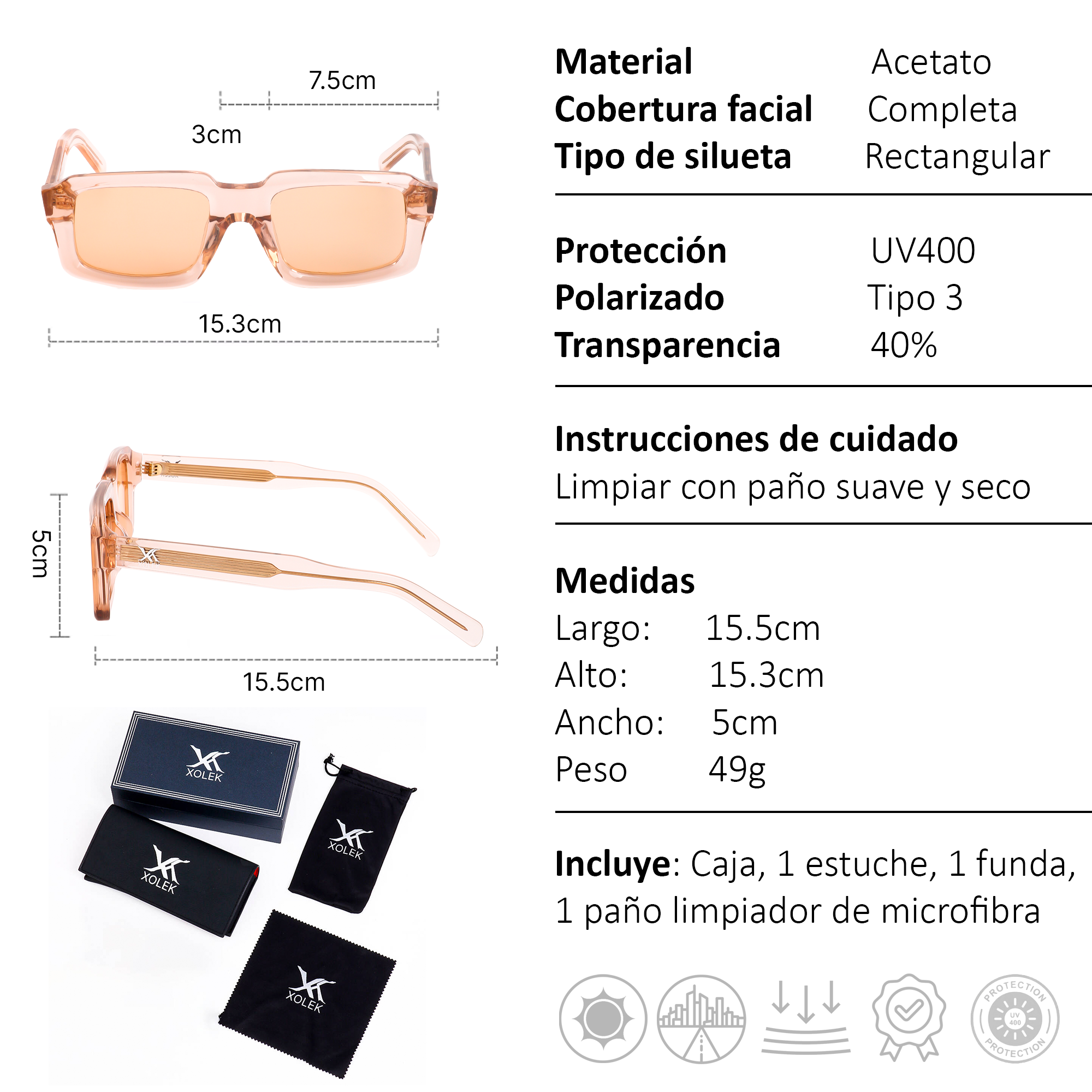 Xolek lentes de sol 102 Gafas Moda Acetato Animal Uv Polarizado
