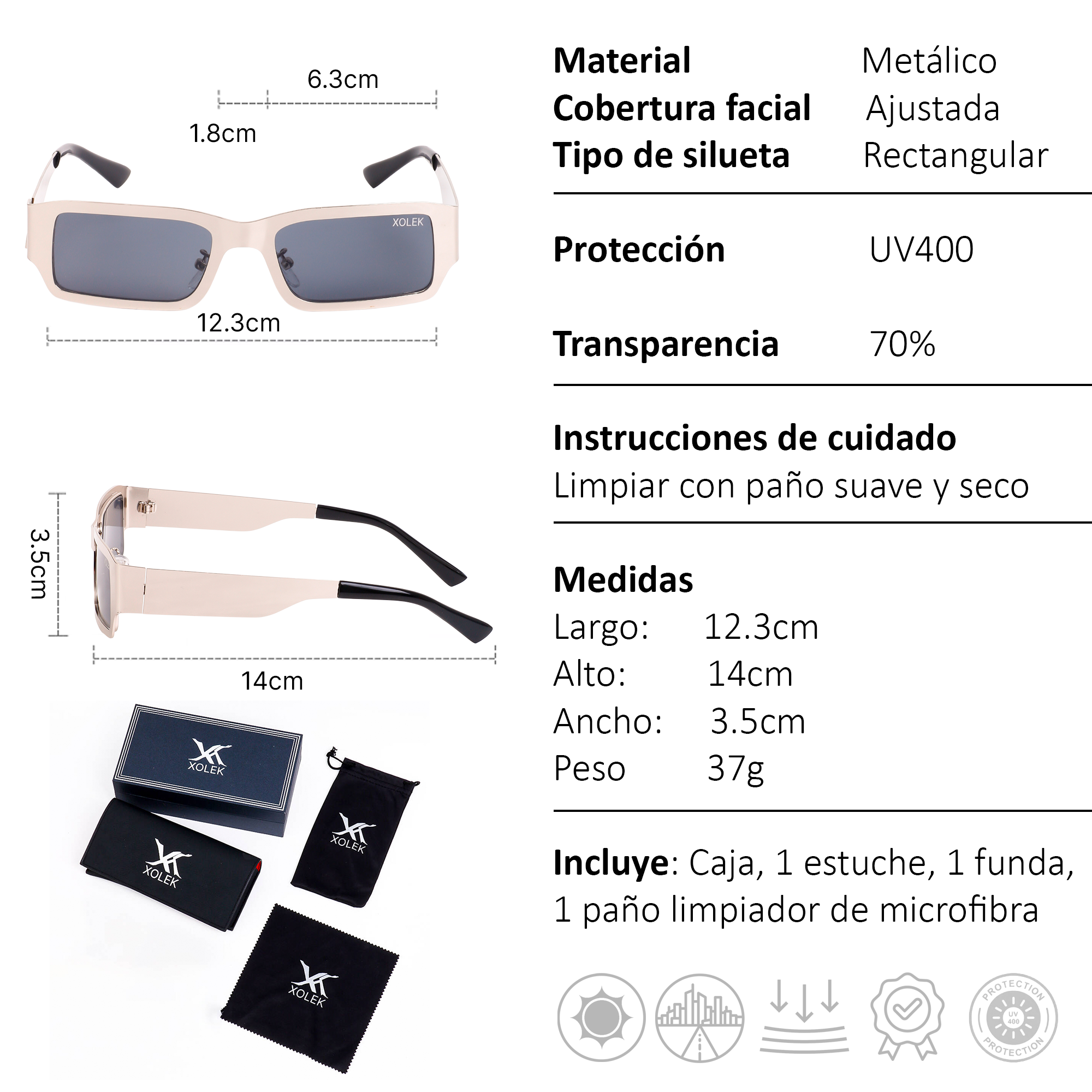 Xolek lentes de sol 131 Gafas Metalico Retro Moda Uv400