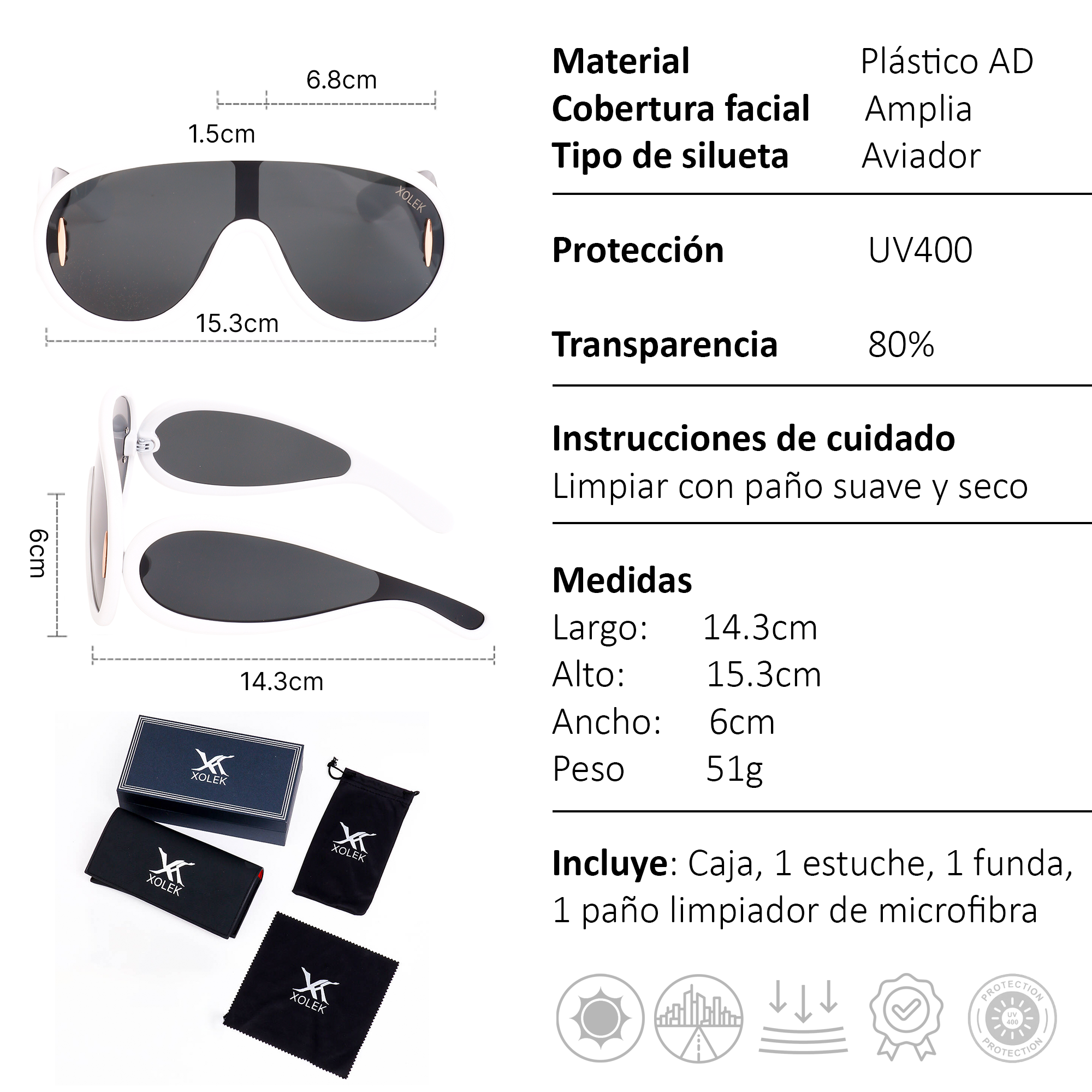 Xolek lentes de sol 154 Gafas Aviador Futurista Uv400 Glam