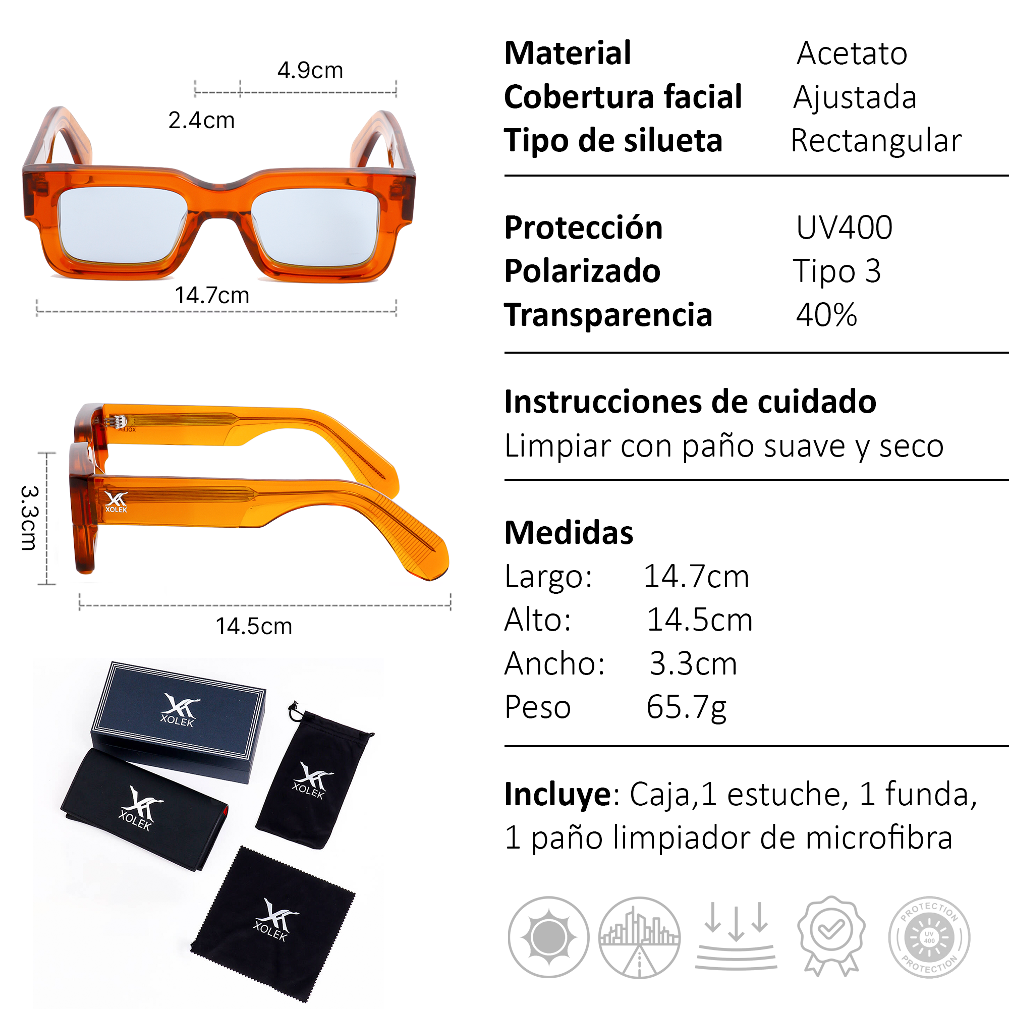 Xolek lentes de sol 101 Gafas Acetato hombre Uv Polarizado