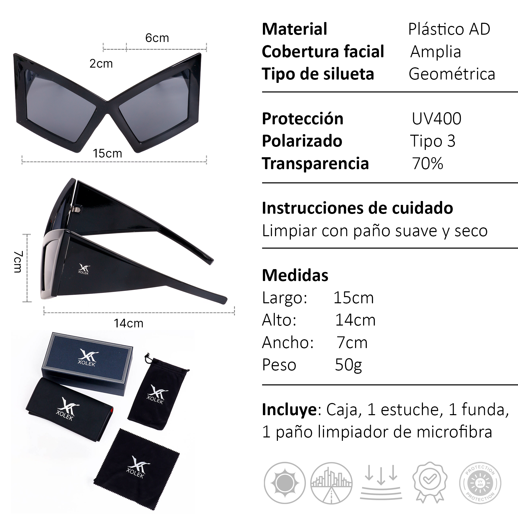 Xolek lentes de sol 153 Gafas Retro Geometrico Uv400 moda