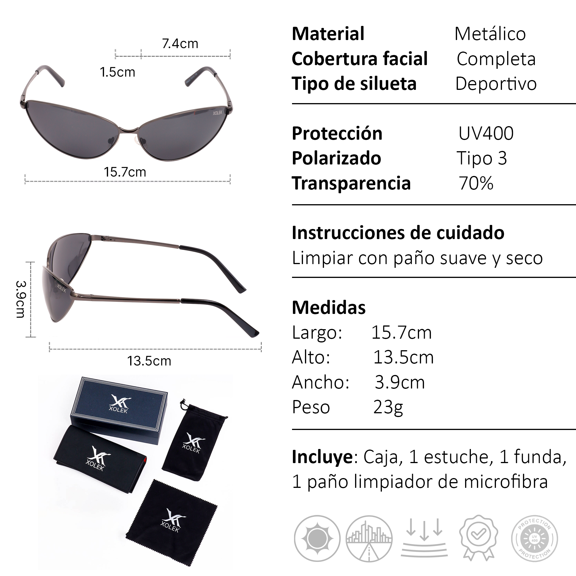 Xolek lentes de sol 133 Gafas Ojo De Gato Metalico Uv Polarizado