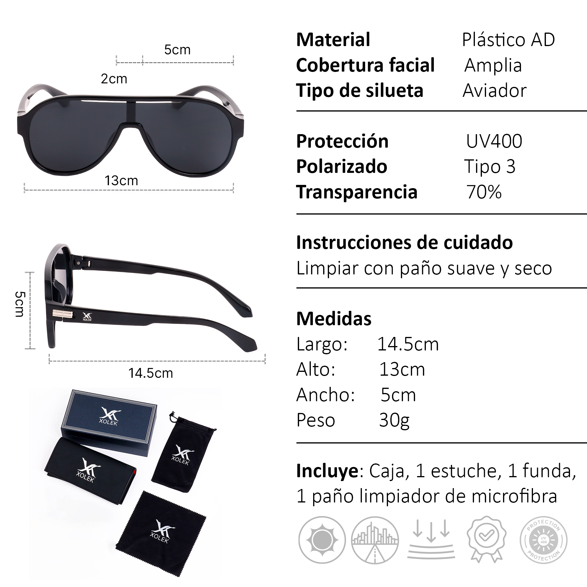 Xolek lentes de sol 157 Gafas Aviador Gota Uv Polarizado