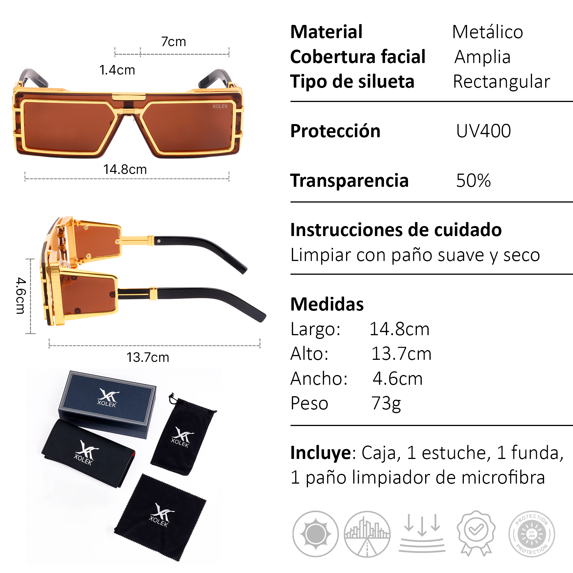 Xolek lentes de sol 134 Gafas Moda Metalico Uv hombre