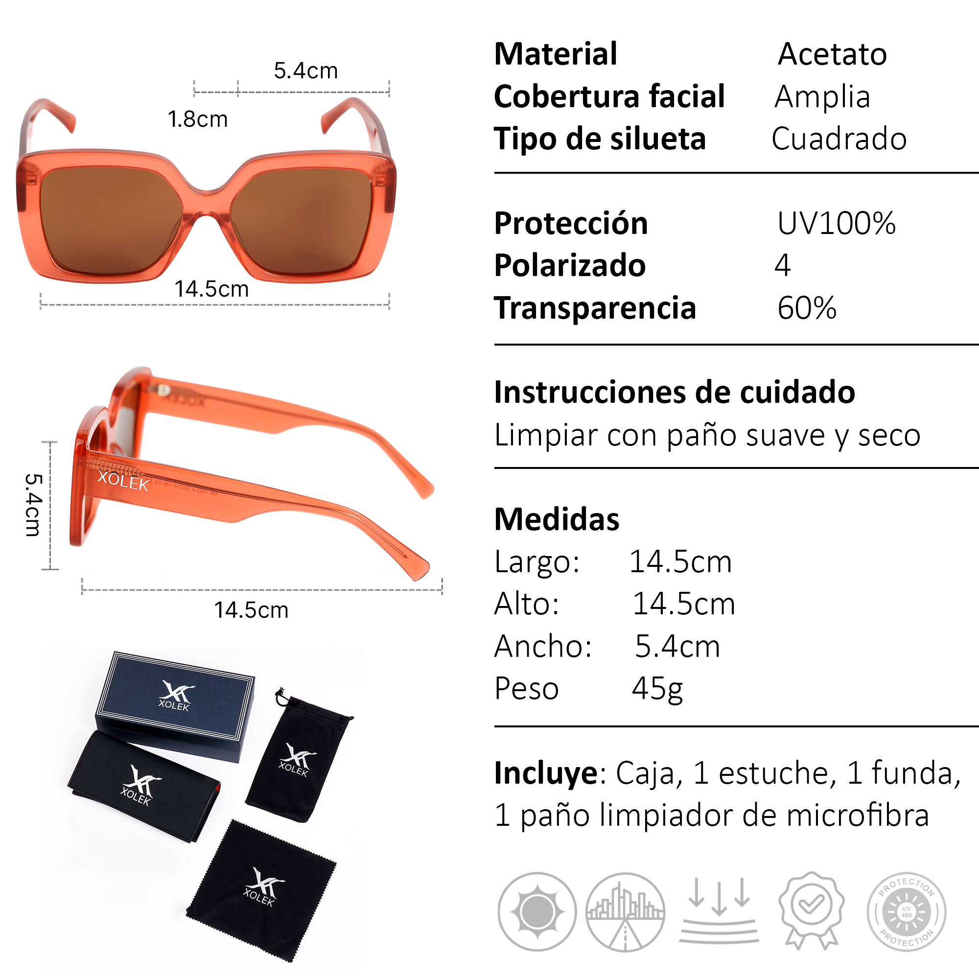 Xolek lentes de sol 111 Gafas Glam Acetato Retro Uv Polarizado