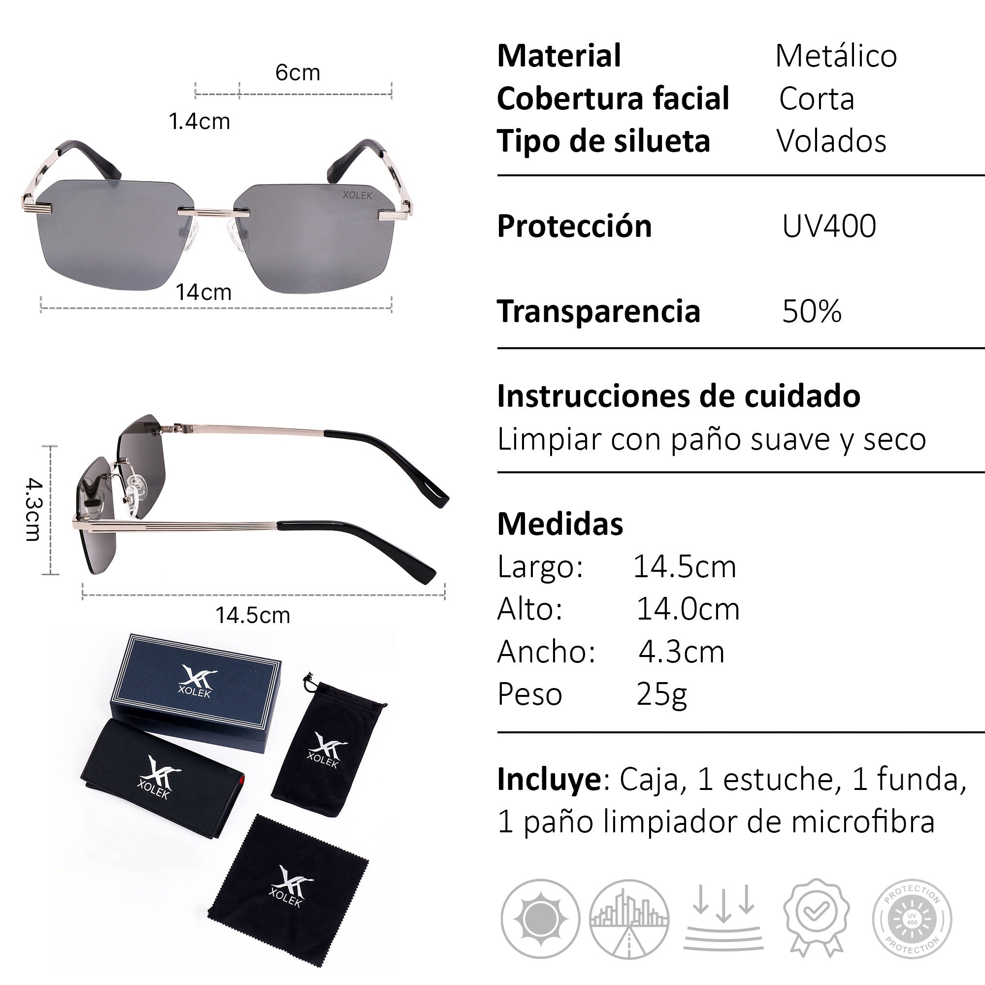 Xolek Lentes De Sol 170 Sin Marco Tac Polarizado Uv Volado