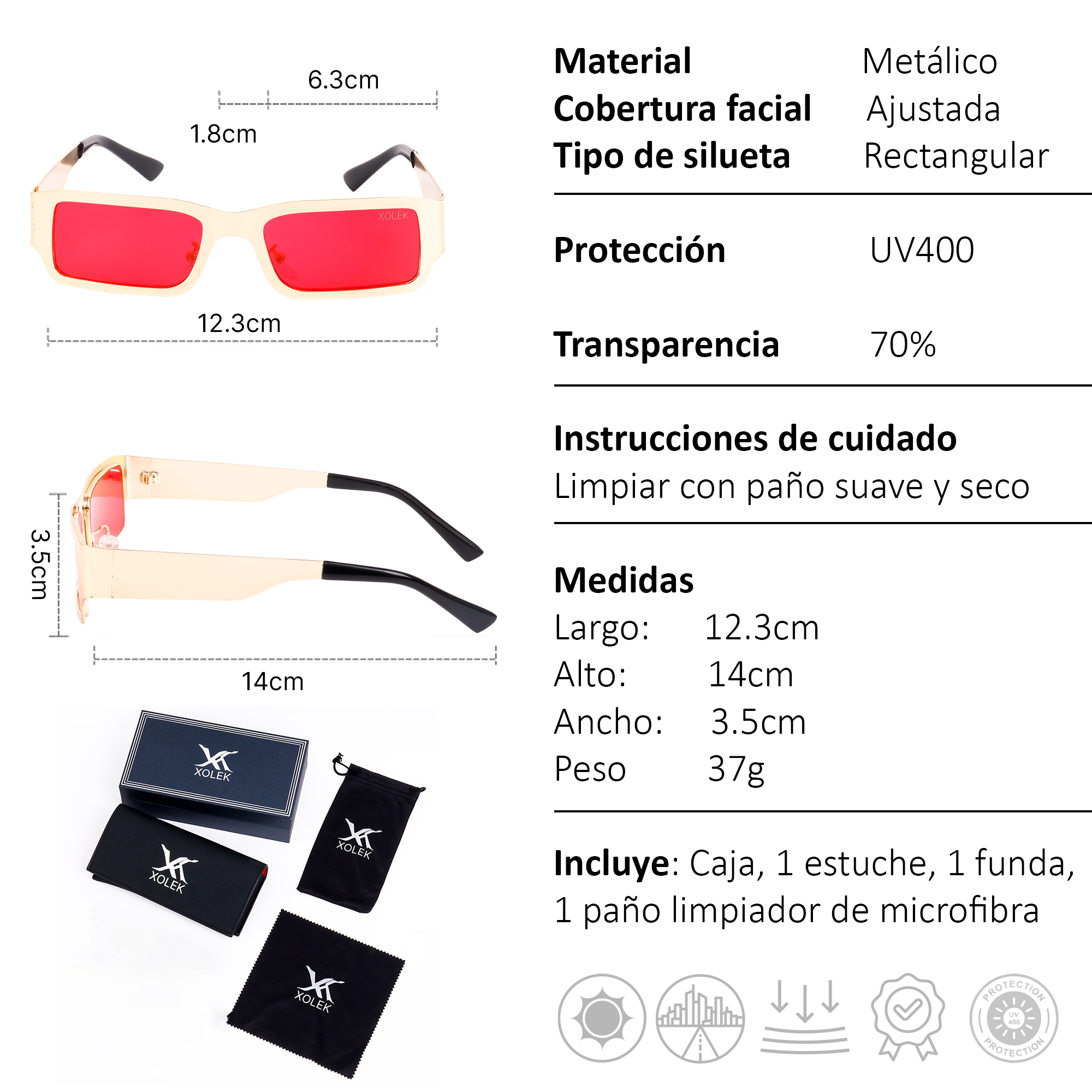Xolek lentes de sol 131 Gafas Metalico Retro Moda Uv400
