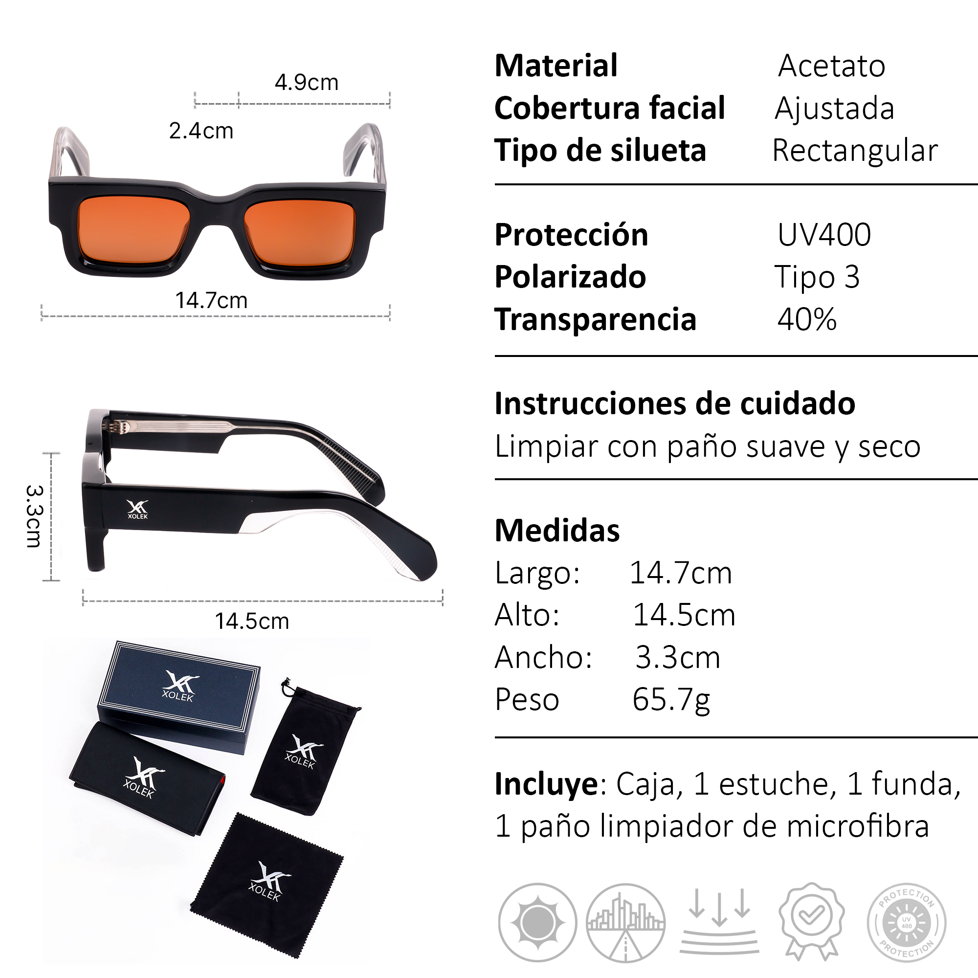 Xolek lentes de sol 101 Gafas Acetato hombre Uv Polarizado
