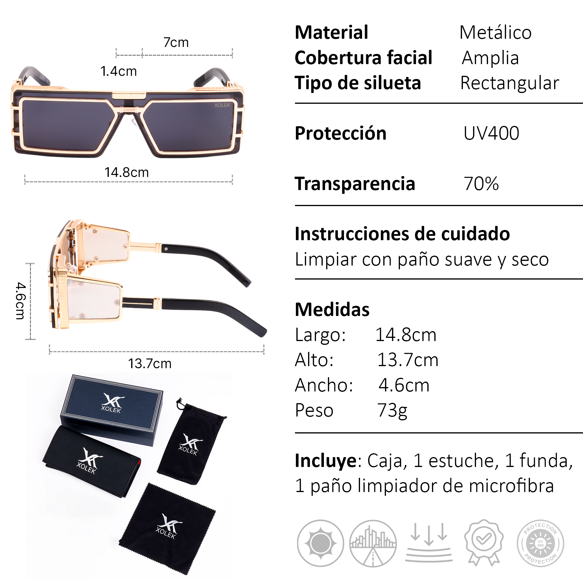 Xolek lentes de sol 134 Gafas Moda Metalico Uv hombre