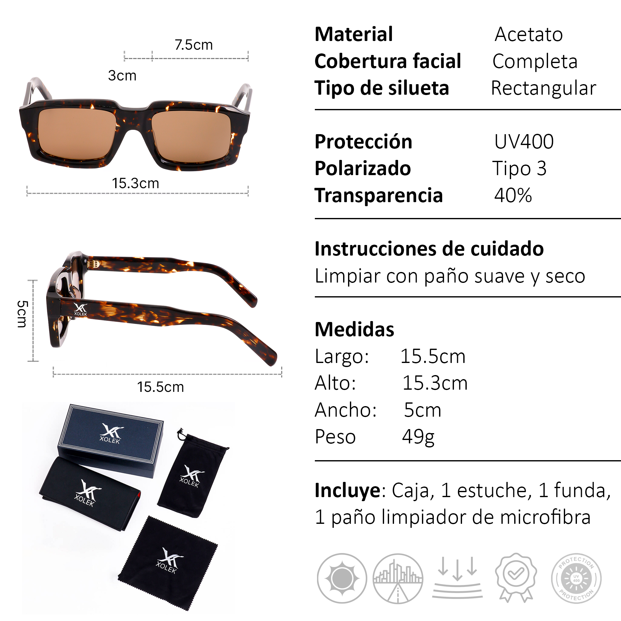 Xolek lentes de sol 102 Gafas Moda Acetato Animal Uv Polarizado