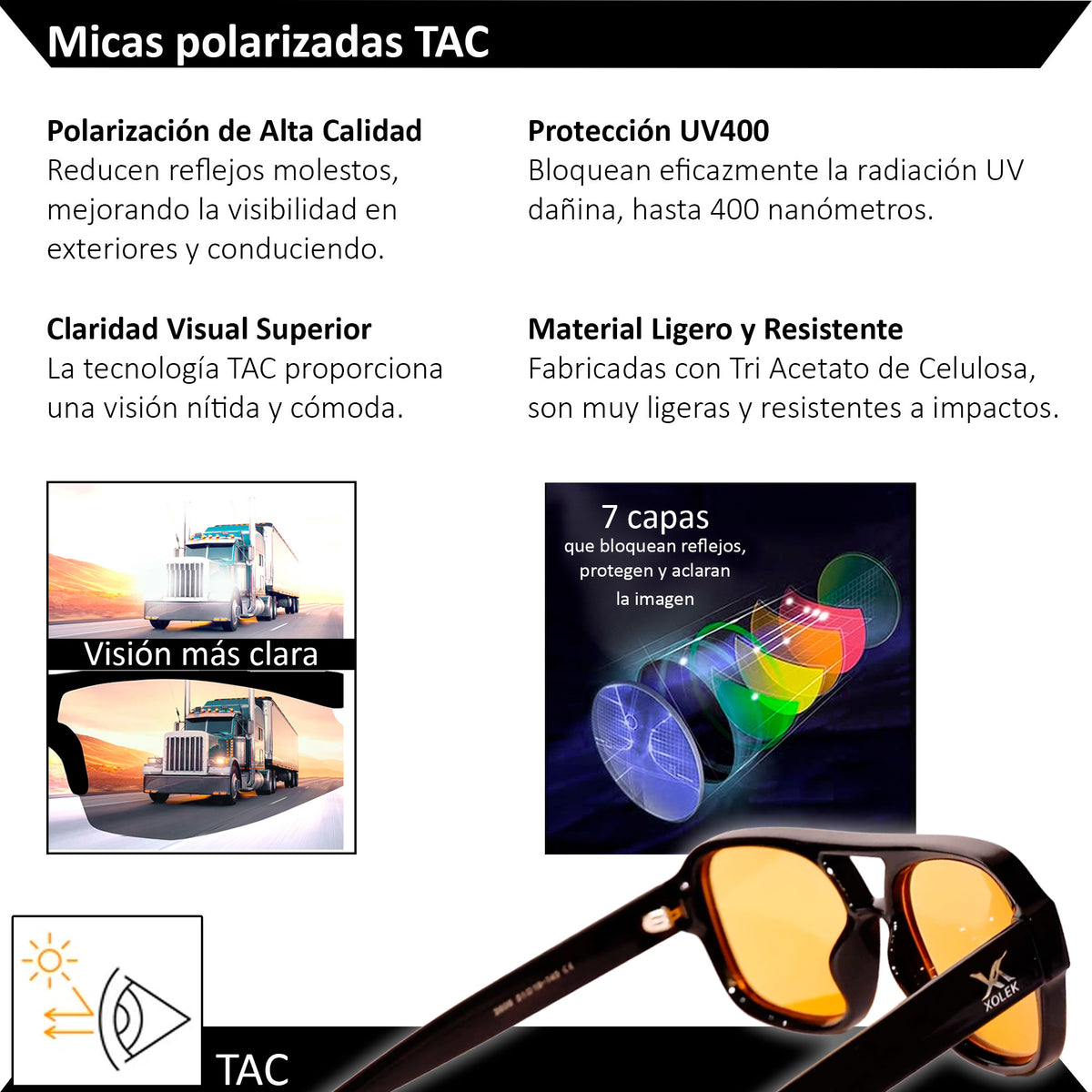 Lentes de sol Xolek 159 moda aviador unisex UV TAC